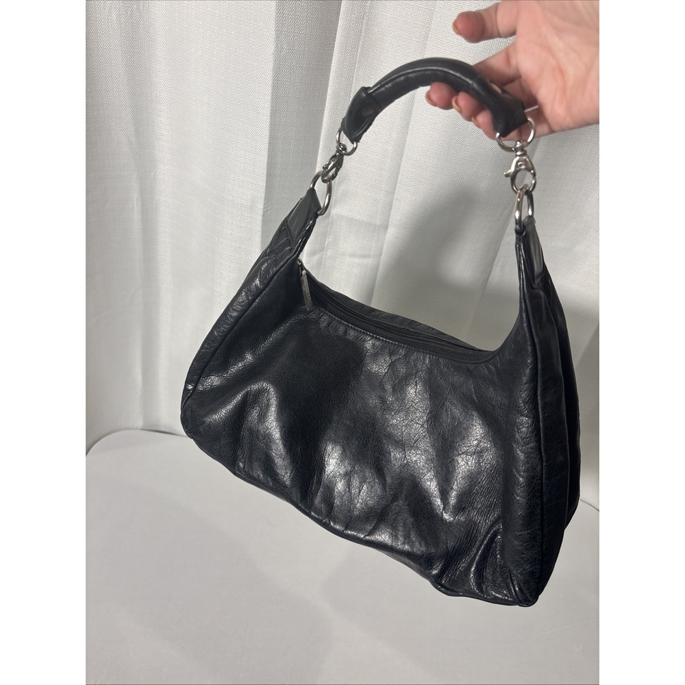 HOBO International Black Top Grain Leather Shoulder Bag Handbag Hobo Floral